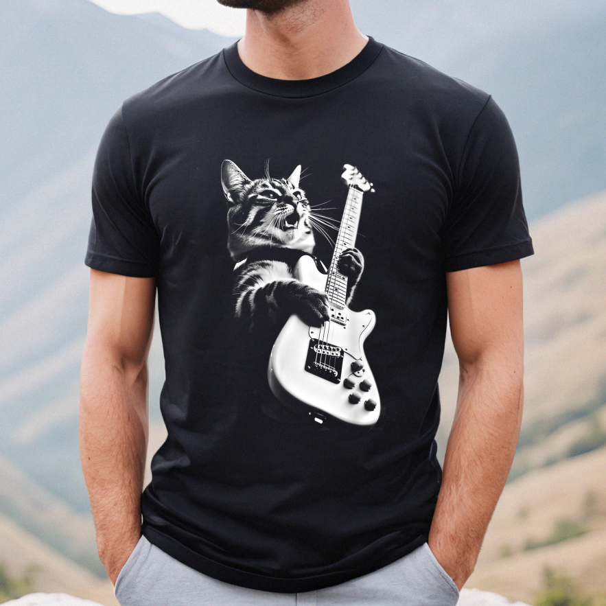 Rock Cat Playing Guitar T-Shirt