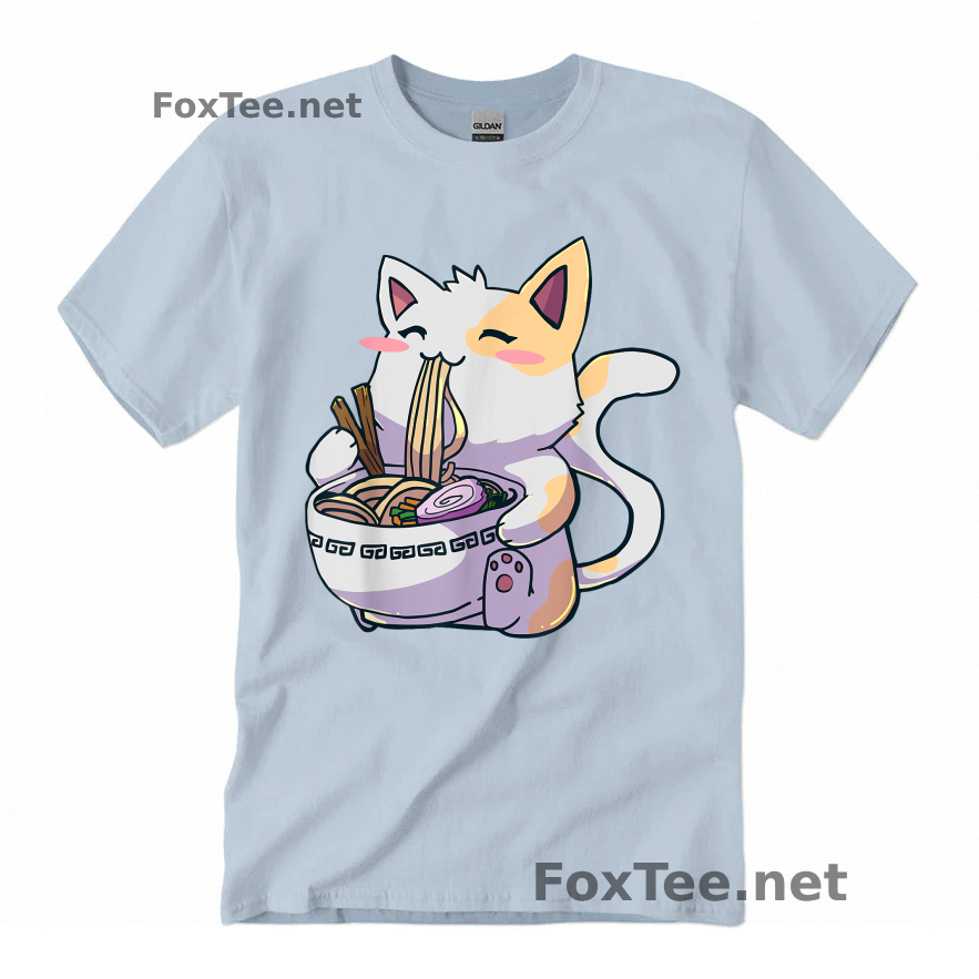 Thumb Ramen Cat Kawaii Neko Shirt - Light Blue