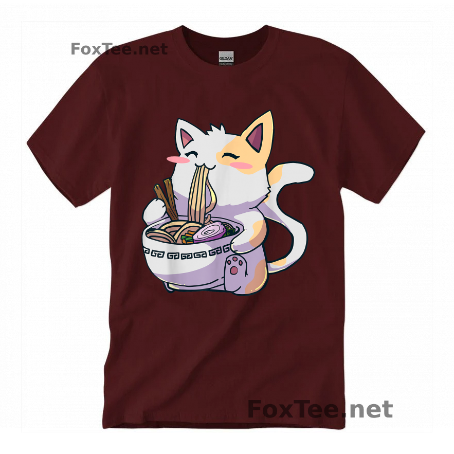 Thumb Ramen Cat Kawaii Neko Shirt - Maroon