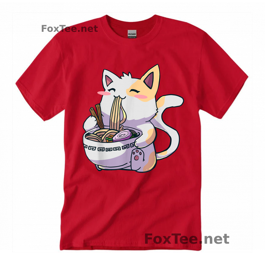 Thumb Ramen Cat Kawaii Neko Shirt - Red