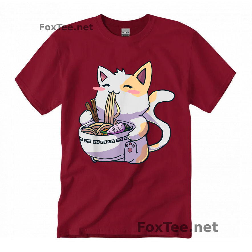 Thumb Ramen Cat Kawaii Neko Shirt - Cardinal Red