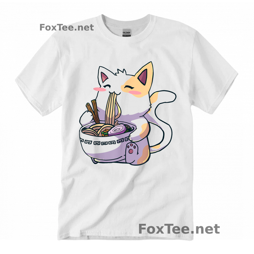 Thumb Ramen Cat Kawaii Neko Shirt - White