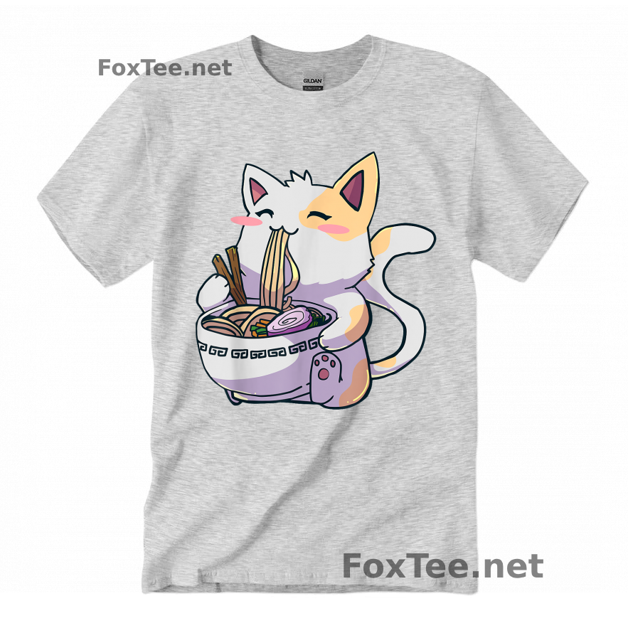 Thumb Ramen Cat Kawaii Neko Shirt - Ash