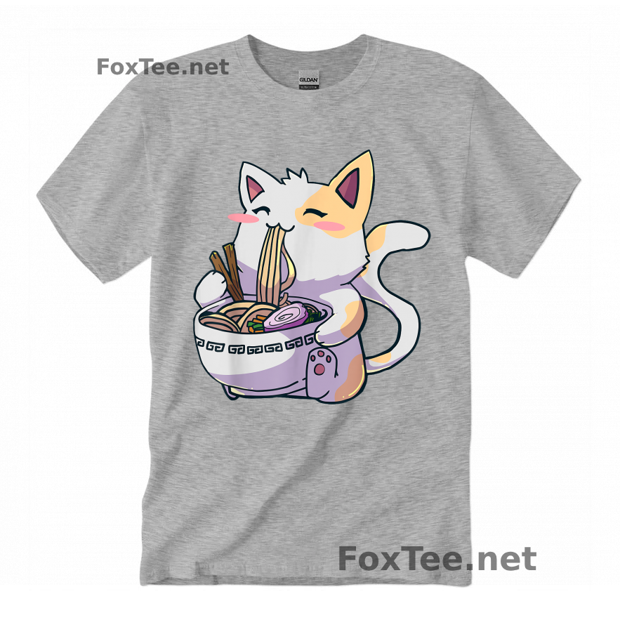 Thumb Ramen Cat Kawaii Neko Shirt - Sports Grey