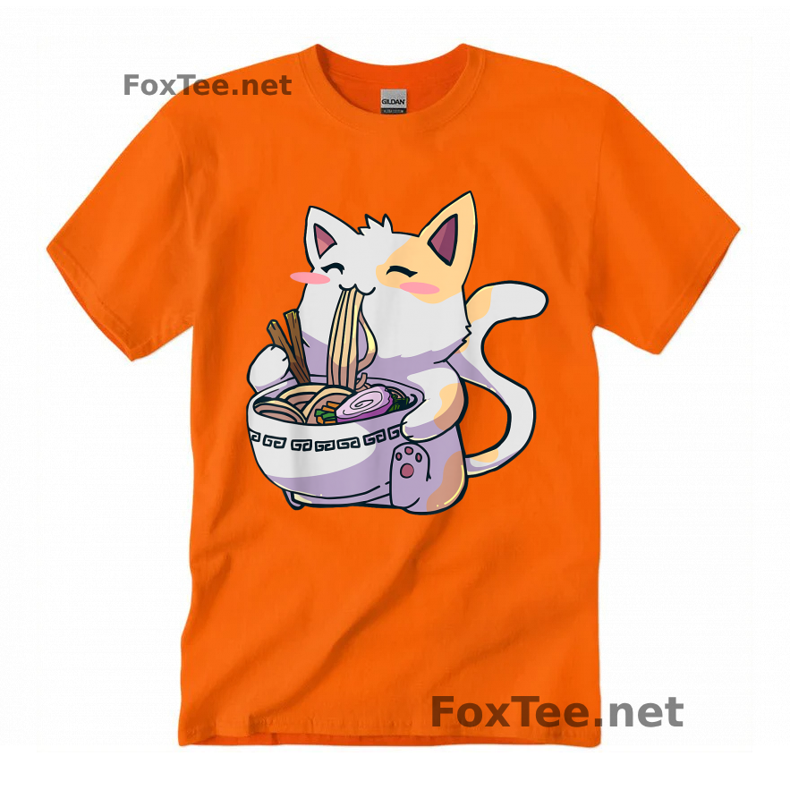 Thumb Ramen Cat Kawaii Neko Shirt - Safety Orange