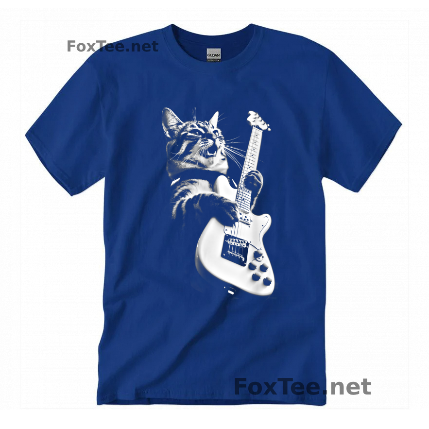 Thumb Rock Cat Playing Guitar T-Shirt - Royal