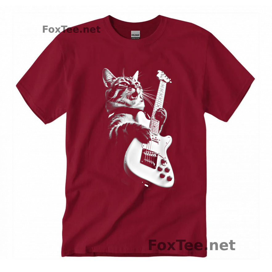 Thumb Rock Cat Playing Guitar T-Shirt - Cardinal Red