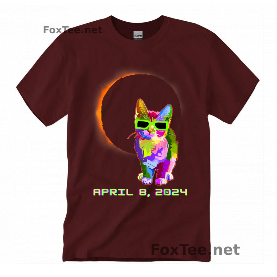 Thumb Solar Eclipse 2024 Cat Wearing Solar Eclipse Glasses T-Shirt - Maroon