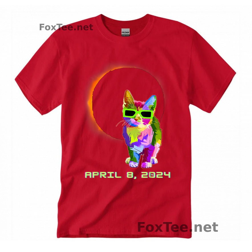 Thumb Solar Eclipse 2024 Cat Wearing Solar Eclipse Glasses T-Shirt - Red