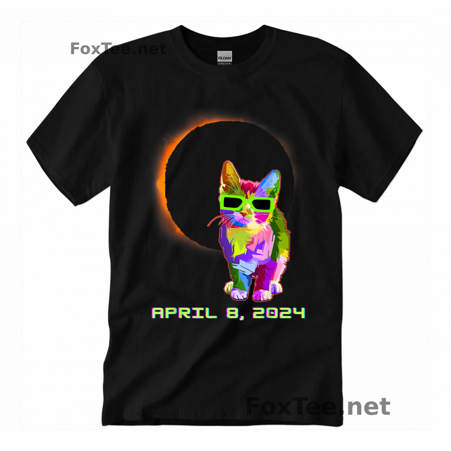 Thumb Solar Eclipse 2024 Cat Wearing Solar Eclipse Glasses T-Shirt - Black