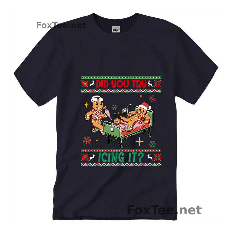 Thumb Ugly Christmas Funny Nurse Did You Try Icing It -  Christmas Funny Shirt - Navy