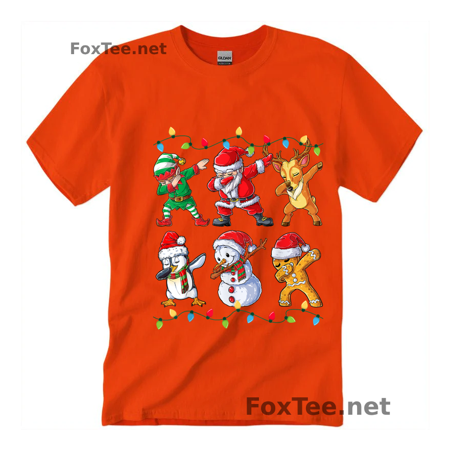 Thumb Dabbing Santa Elf Friends Christmas -  Funny Xmas Dab T-Shirt - Orange