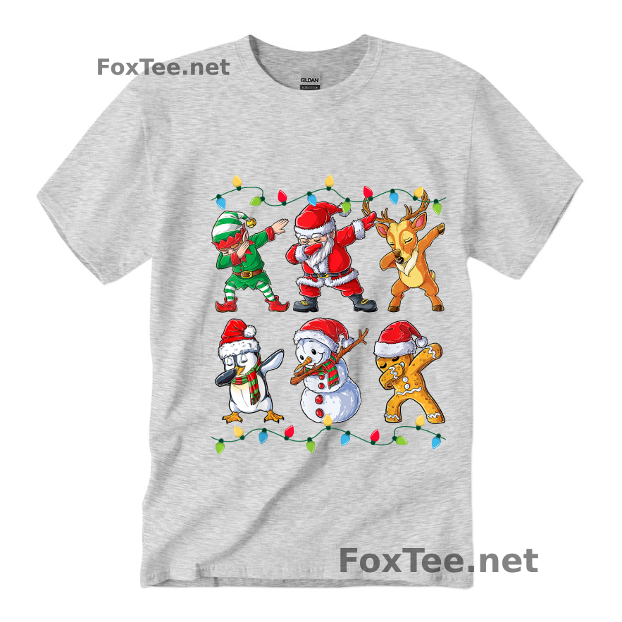 Thumb Dabbing Santa Elf Friends Christmas -  Funny Xmas Dab T-Shirt - Ash