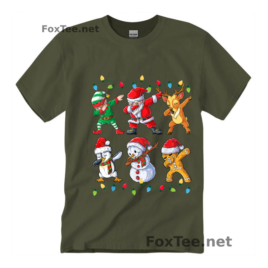 Thumb Dabbing Santa Elf Friends Christmas -  Funny Xmas Dab T-Shirt - Military Green