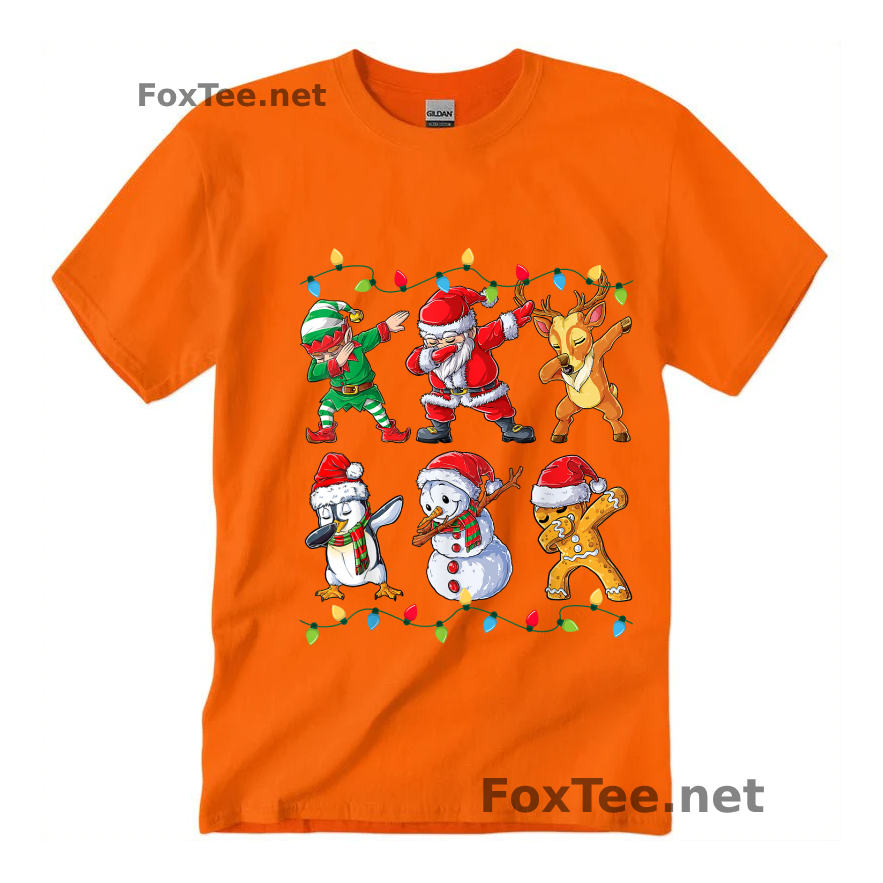 Thumb Dabbing Santa Elf Friends Christmas -  Funny Xmas Dab T-Shirt - Safety Orange