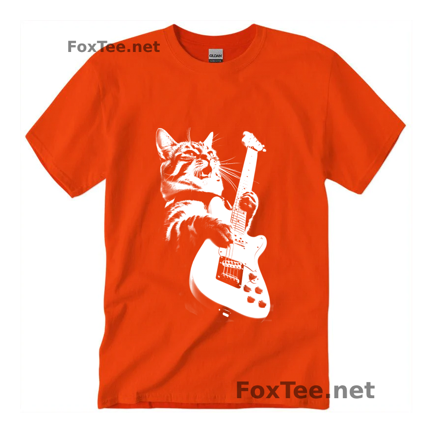 Thumb Rock Cat Playing Guitar T-Shirt - Orange